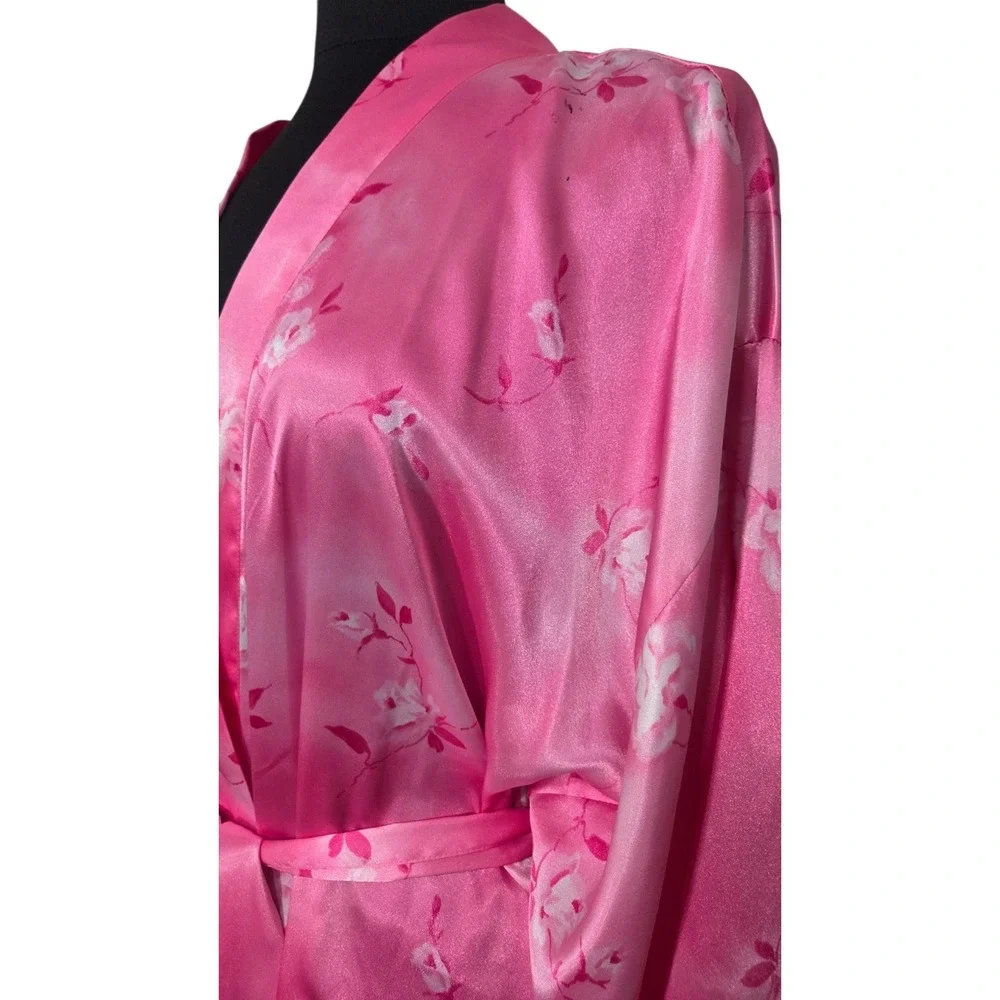 Vintage‎ Inner Most Lingerie Robe Pink Satin Silky Kimono Floral Coquette Size L